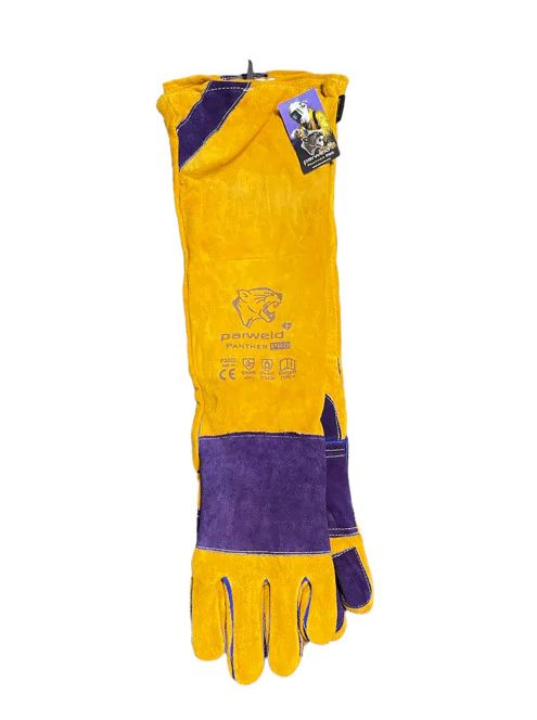 Panther Pro hegesztőkesztyű, tripla kevlár, marhabőr, sárga/lila, 480mm hosszú (10 db/cs)