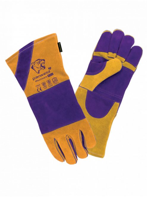 Panther-Pro MIG hegesztőkesztyű, extra hosszú-erős, marhabőr, 10-es, sárga/lila (10db/cs)