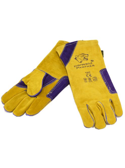 Panther-Pro MIG hegesztőkesztyű, extra hosszú-erős, marhabőr, 10-es, sárga/lila (10db/cs)