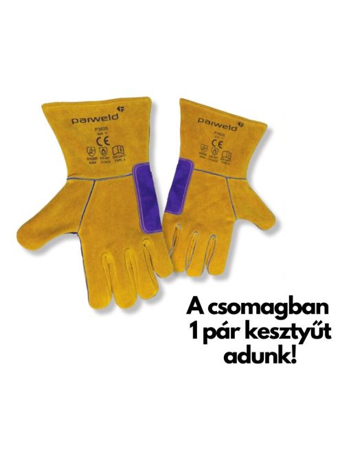 Panther MIG hegesztőkesztyű, megfordítható, marhabőr, 11-es, sárga/lila (jobbkezes és balkezes)