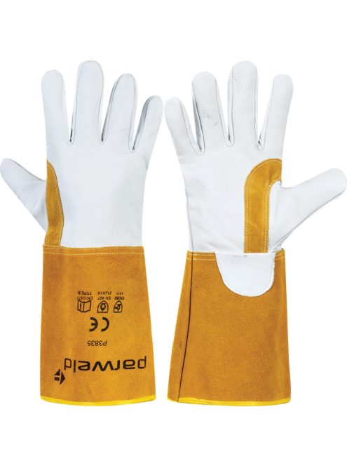Panther prémium AWI kesztyű, erősített, impregnált kecske és borjúbőr, sárga/fehér (10 db/cs)