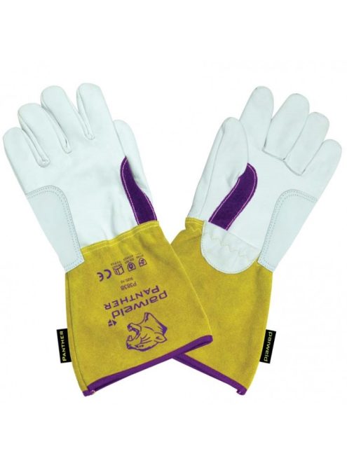 Panther prémium AWI kesztyű, erősített, bárány-kecske-marhabőr, sárga/fehér/lila (10 db/cs)