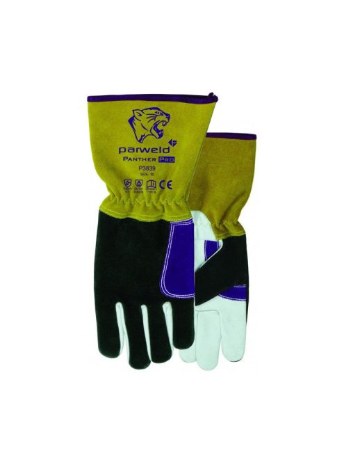Panther-Pro AWI kesztyű, extraerős kecskebőr-marhabőr, 10-es sárga/fehér/lila/fekete (10 db/cs)