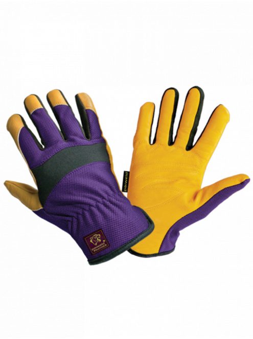 Panther sofőrkesztyű, légátersztő elasztikus kézhát, borjúbőr, 10-es, sárga/lila/fekete (10db/cs)